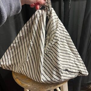 Striped Canvas Bento Bag in Cream and Black